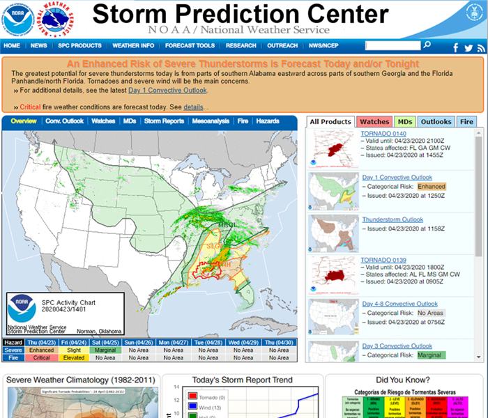 screen capture of Storm Preparedness Center Website